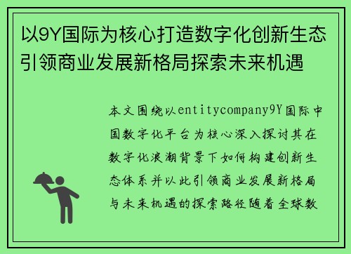 以9Y国际为核心打造数字化创新生态引领商业发展新格局探索未来机遇